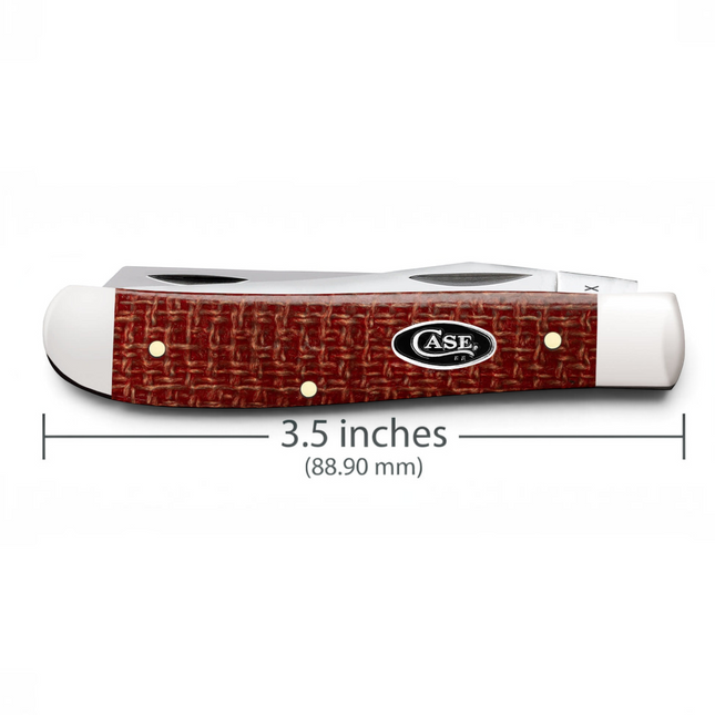 Razor Sharp AZ Case Mini Trapper knife with dark red burlap Micarta handle and mirror-polished carbon steel blades.