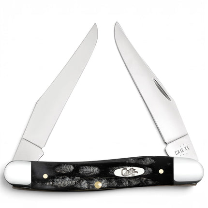 Razor Sharp AZ Case Muskrat pocket knife with jigged black buffalo horn handle and two mirror-polished clip blades