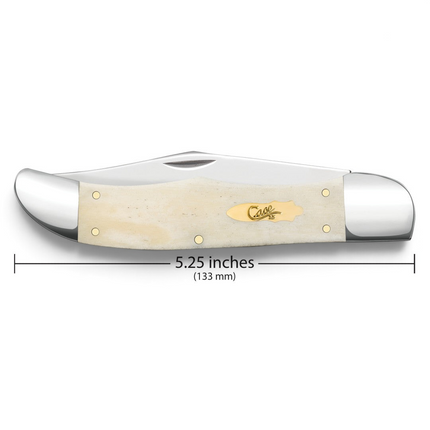 Razor Sharp AZ Case folding hunter knife with smooth natural bone handle and brass bomb shield, closed view