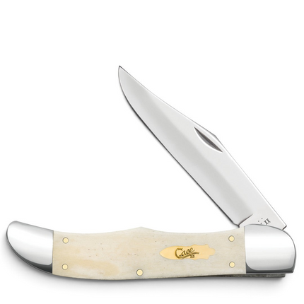 Razor Sharp AZ Case Folding Hunter knife with smooth natural bone handle, brass bomb shield, and stainless steel blade.
