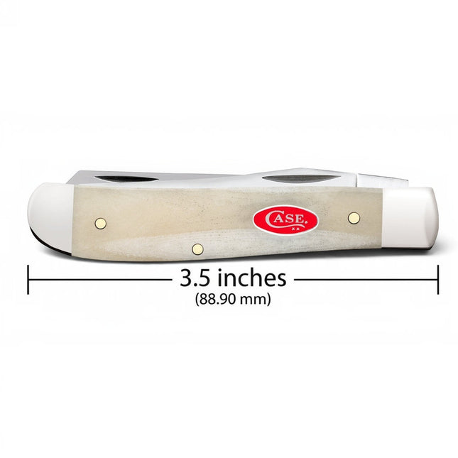 Razor Sharp AZ Case Mini Trapper pocket knife with smooth natural bone handle and iconic red oval shield