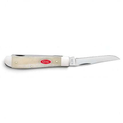 Razor Sharp AZ Case Smooth Natural Bone Mini Trapper pocket knife with a clip blade and red oval shield