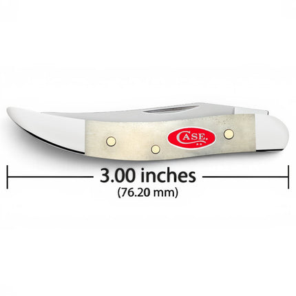 Razor Sharp AZ Case Small Texas Toothpick knife with a smooth natural bone handle and red oval shield logo