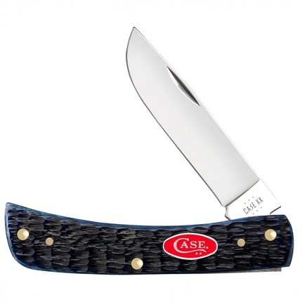 Razor Sharp AZ Case Sod Buster Jr knife with navy blue Rogers jig bone handle and mirror-polished stainless steel blade