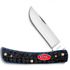 Razor Sharp AZ Case Sod Buster Jr knife with navy blue Rogers jig bone handle and mirror-polished stainless steel blade