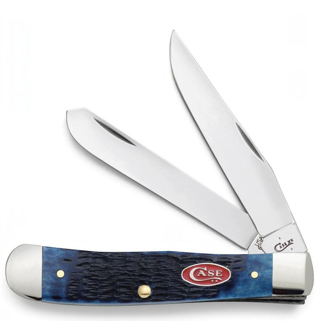 Razor Sharp AZ Case Rogers Jig navy blue bone trapper pocket knife with two polished stainless steel blades