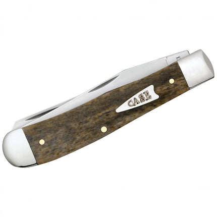 Razor Sharp AZ Case Trapper folding knife with smooth olive green bone handle and mirror-polished stainless blades.