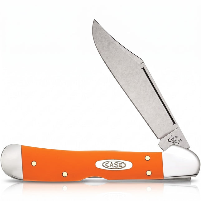 Razor Sharp AZ Case CopperLock pocket knife with a smooth orange synthetic handle and polished stainless steel blade.