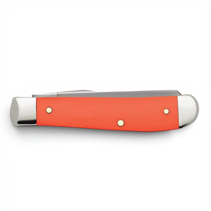 Razor Sharp AZ Case Mini Trapper pocket knife with a smooth orange synthetic handle and polished silver bolsters.