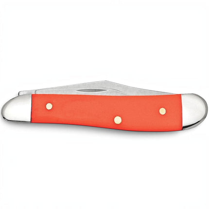 Razor Sharp AZ Case Smooth Orange Synthetic Peanut pocket knife with two stainless steel blades and orange handle.