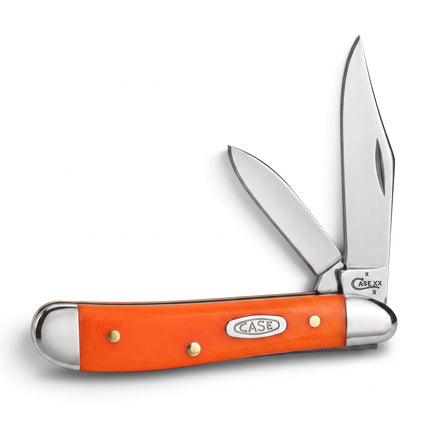 Razor Sharp AZ Case Smooth Orange Synthetic Peanut pocket knife with two polished stainless steel blades