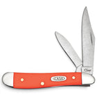 Razor Sharp AZ Case Smooth Orange Synthetic Peanut pocket knife with two mirror-polished stainless steel blades.