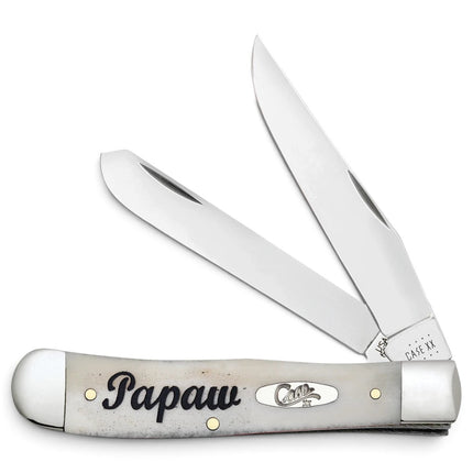 Razor Sharp AZ Case Papaw Trapper pocket knife with smooth natural bone handle and mirror-polished steel blades