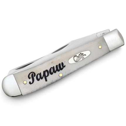 Razor Sharp AZ Case Papaw Trapper pocket knife with smooth natural bone handle and mirror-polished steel bolsters