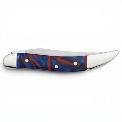 Razor Sharp AZ Case Small Texas Toothpick knife with a red, white, and blue Patriotic Kirinite handle and clip blade.