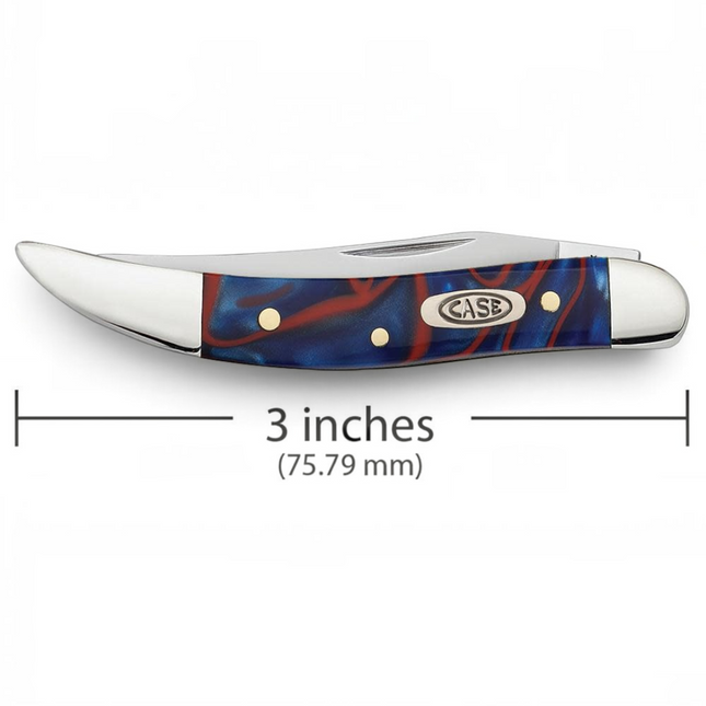 Razor Sharp AZ Case Patriotic Kirinite Small Texas Toothpick knife with a 3-inch red, white, and blue handle.