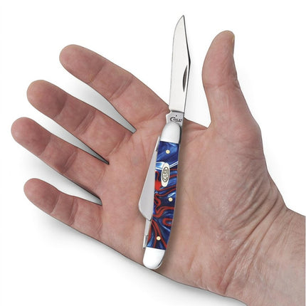 Razor Sharp AZ Case Patriotic Kirinite Medium Stockman pocket knife with red, white, and blue handle held in hand