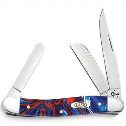 Razor Sharp AZ Case Patriotic Kirinite Medium Stockman pocket knife with three mirror-polished stainless steel blades