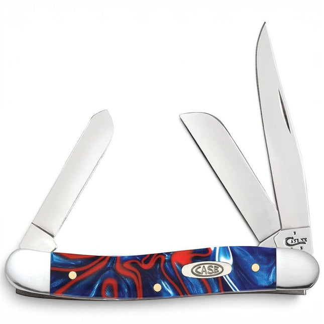 Case® Patriotic Kirinite Medium Stockman pocket knife with three mirror-polished stainless steel blades