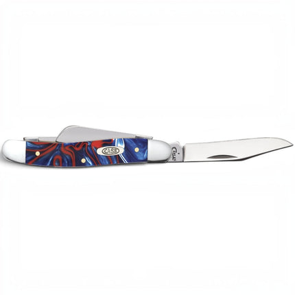 Razor Sharp AZ Case Patriotic Kirinite Medium Stockman pocket knife with red, white, and blue handle and steel blades