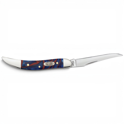 Razor Sharp AZ Case Patriotic Kirinite Small Texas Toothpick knife with a red, white, and blue handle and clip blade