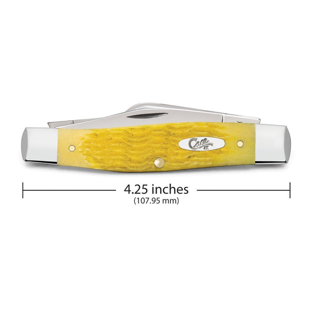 Razor Sharp AZ Case Platts Jig Yellow Bone Large Stockman pocket knife with yellow jigged bone handle and steel bolsters