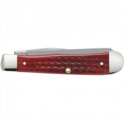 Razor Sharp AZ Case Pocket Worn Old Red Bone Trapper knife with a corn cob jigged handle and polished steel bolsters.