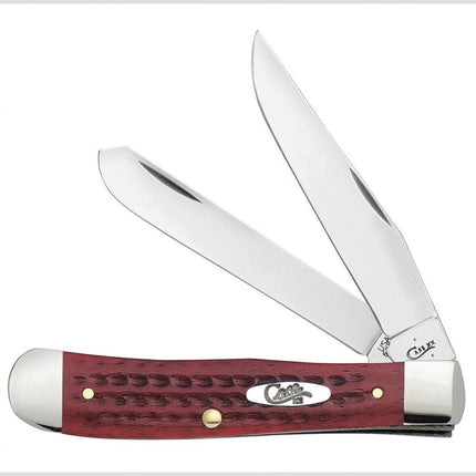 Razor Sharp AZ Case Trapper knife with red bone corn cob jigged handle and dual mirror-polished stainless steel blades