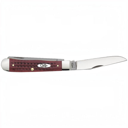 Razor Sharp AZ Case Pocket Worn Trapper knife with red bone corn cob jigged handle and mirror-polished steel blade