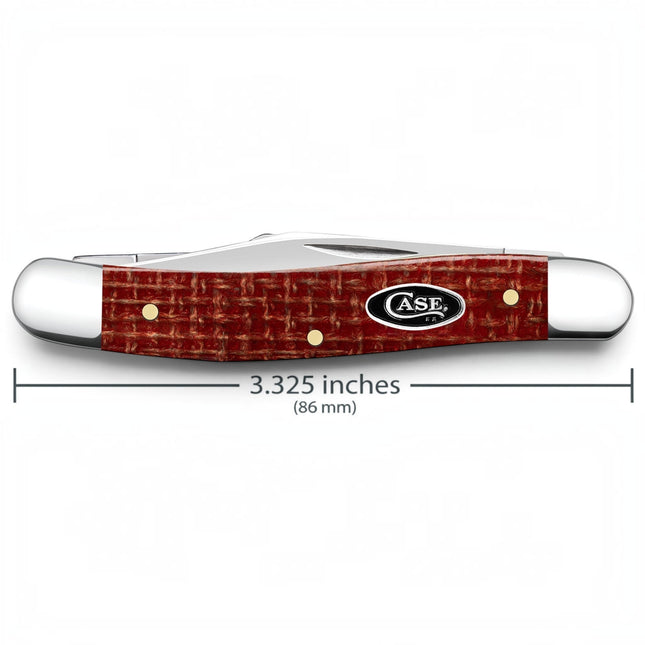 Razor Sharp AZ Case Medium Stockman pocket knife with a dark red burlap Micarta handle and mirror-polished blades.