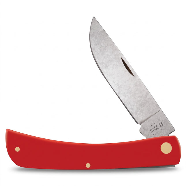 Razor Sharp AZ Case American Workman Sod Buster knife with a smooth red synthetic handle and carbon steel blade