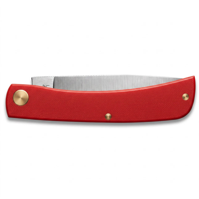 Razor Sharp AZ Case American Workman folding knife with a smooth red synthetic handle and carbon steel skinner blade.