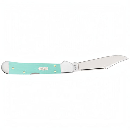 Razor Sharp AZ Case Mini CopperLock pocket knife with seafoam green G-10 handle and mirror-polished clip blade
