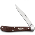 Razor Sharp AZ Case Slimline Trapper knife with a brown jigged synthetic handle and mirror-polished clip blade.