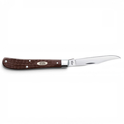 Razor Sharp AZ Case Slimline Trapper knife with a brown jigged synthetic handle and mirror-polished clip blade
