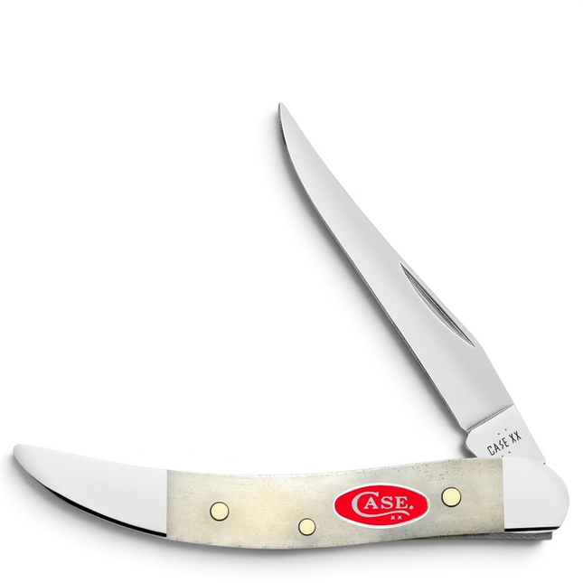 Razor Sharp AZ Case Smooth Natural Bone Small Texas Toothpick pocket knife with a mirror-polished stainless clip blade