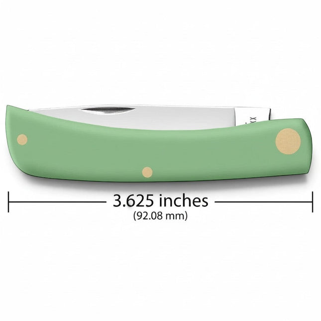 Razor Sharp AZ Case Sod Buster Jr. folding knife with a smooth mint green synthetic handle and 3.625 inch length.