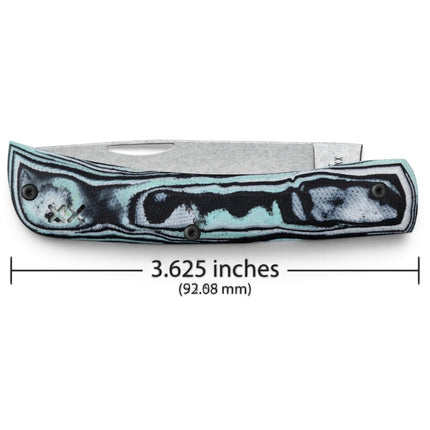 Razor Sharp AZ Case Sod Buster Jr. pocket knife with seafoam green burl G-10 handle and stonewash S35VN blade