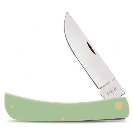 Razor Sharp AZ Case Sod Buster folding knife with a mint green synthetic handle and mirror-polished skinner blade.