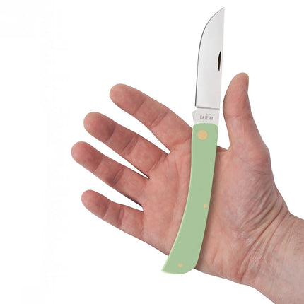 Razor Sharp AZ Case Sod Buster folding knife with a mint green synthetic handle and mirror-polished skinner blade.