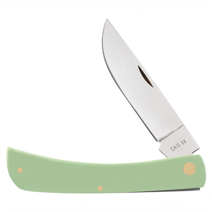 Razor Sharp AZ Case Sod Buster folding knife with a mint green synthetic handle and mirror-polished skinner blade.