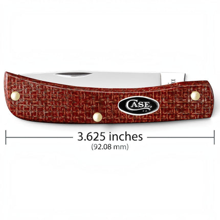 Razor Sharp AZ Case Sod Buster Jr pocket knife with a dark red burlap micarta handle and mirror-polished steel blade.