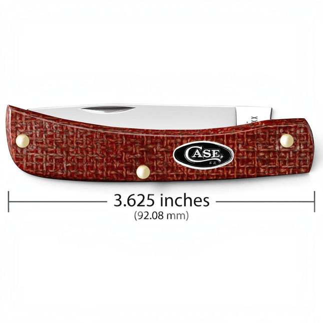 Razor Sharp AZ Case Sod Buster Jr pocket knife with a dark red burlap micarta handle and mirror-polished steel blade.