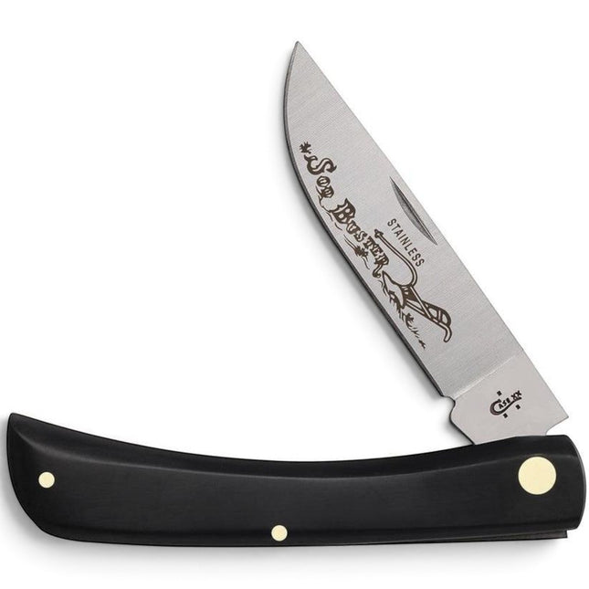 Razor Sharp AZ Case Sodbuster folding pocket knife with a black synthetic handle and mirror-polished skinner blade.