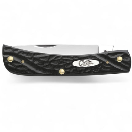 Razor Sharp AZ Case Sod Buster Jr pocket knife with black jigged synthetic handle and clip-point blade.
