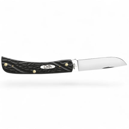 Razor Sharp AZ Case Sod Buster Jr pocket knife with black jigged synthetic handle and clip-point blade.