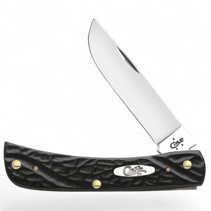 Razor Sharp AZ Case Sod Buster Jr pocket knife with black jigged synthetic handle and polished clip-point blade.