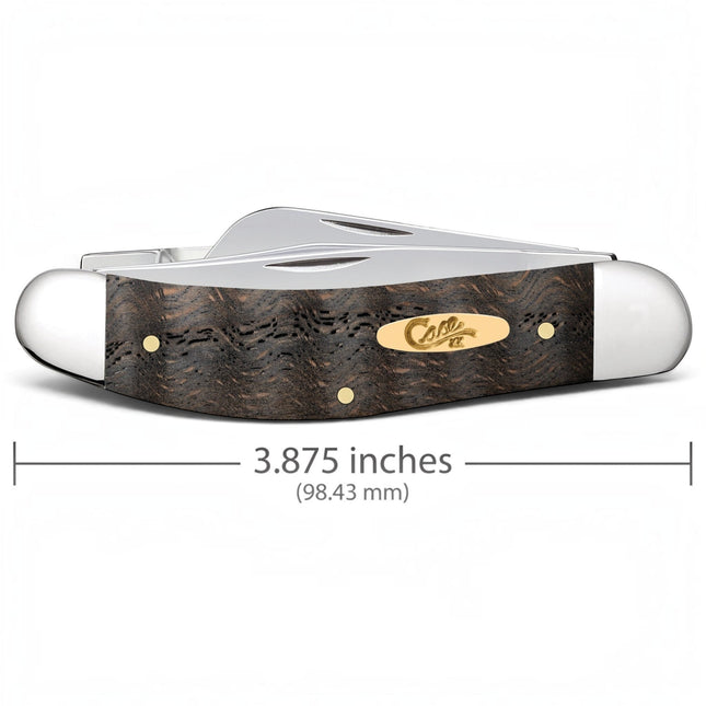 Razor Sharp AZ Case Sowbelly pocket knife with smooth black curly oak wood handle and brass script shield