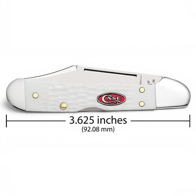 Razor Sharp AZ Case SparXX Mini CopperLock pocket knife with a white jigged synthetic handle and red shield