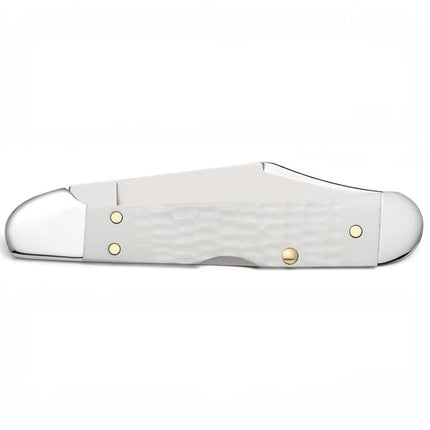 Razor Sharp AZ Case SparXX Mini CopperLock pocket knife with a white jigged synthetic handle and mirror-polished blade